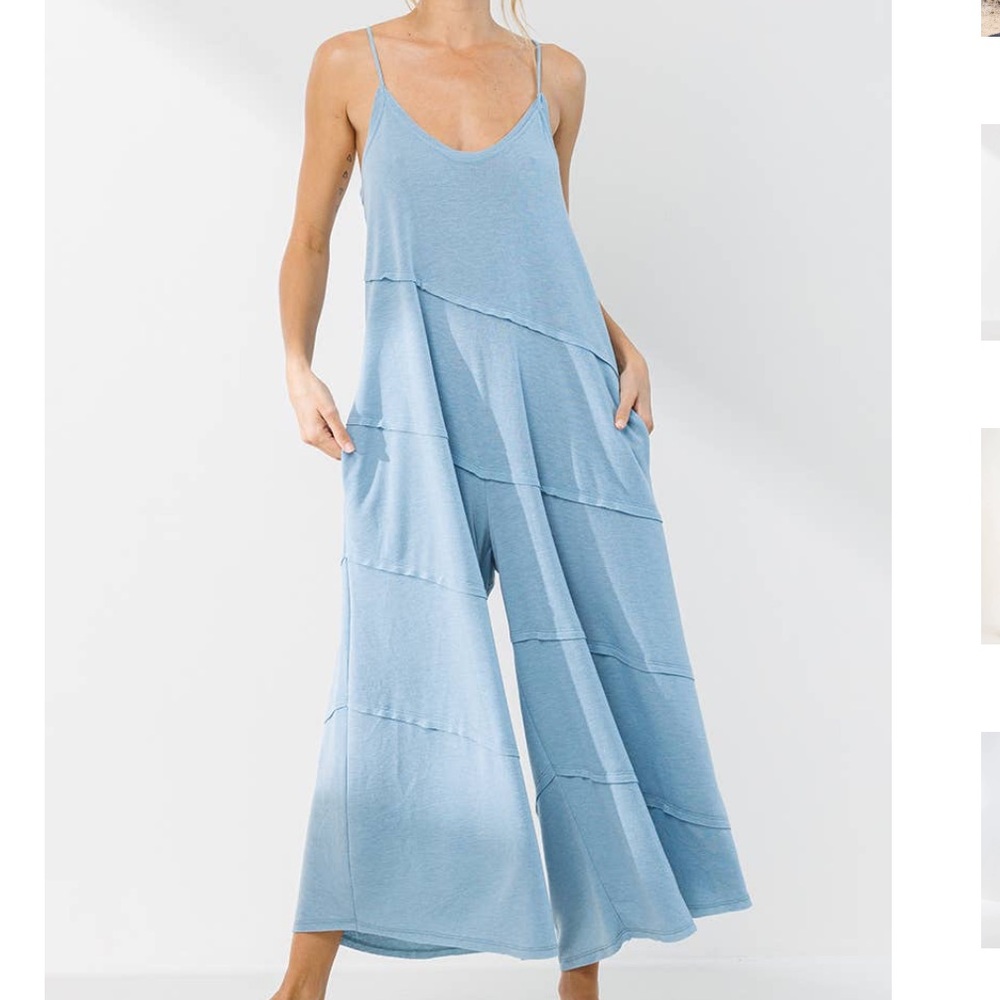 Three Bird Nest Light Blue Tiered Wide-Leg Jumpsuit